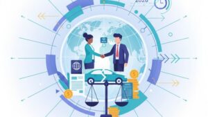 Современная иллюстрация на тему юридической помощи при ДТП с участием иностранцев, тренды 2026 года.